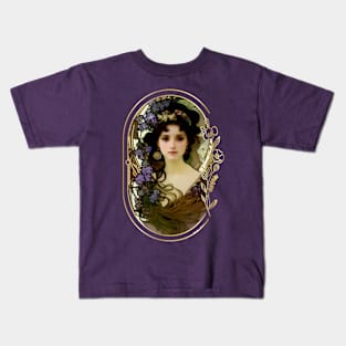 Elegant Mucha Style Portrait of a Beautiful Woman Kids T-Shirt